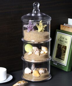 MyGift Modern 3 Tier Clear Glass Stacking Apothecary Jars with Lid, Round Glass Display Candy and Cookie Containers, 16 inch Tall 23 71 H0HS0 7L