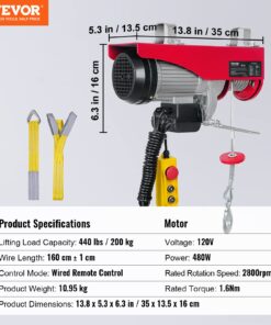 Happybuy 440 lbs Lift Electric Hoist, 110V Electric Winch with Zinc-Plated Steel Wire, 39.4 ft Lifting Garage Lift Hoist with 14ft Remote Control for Garage, Factories, Warehouses,Verandahs 440LBS 23 71 HDfteyzL