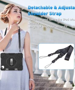 SUPFIVES Case for iPad Air 5th Generation 10.9 Inch 2022: Military Grade Silicone Protective Cover for iPad Air 4th Gen/iPad Pro 11 with Pencil Holder+ Rotating Stand+ Handle+ Shoulder Strap(Black) iPad Air 5th / 4th Generation 10.9 Inch Black 14 71 Ht aNvL