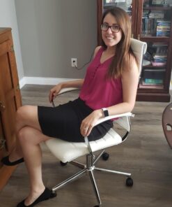 Amazon Basics High-Back Executive Swivel Office Desk Chair with Ribbed Puresoft Upholstery, Lumbar Support, Modern Style, 23.9"D x 24.69"W x 41.5"H, Stunning White 41 71 I swQYqL