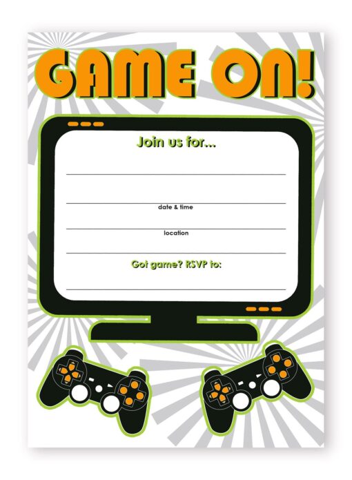 POP parties Gaming Party LARGE Invitations - 20 Invitations + 20 Envelopes