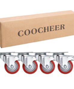 COOCHEER Casters, 3'' Heavy Duty Casters, Load 1200lbs, Lockable Bearing Caster Wheels with Brakes, 360-degree Top Plate Swivel Casters for Furniture and Workbench, Casters Set of 4, Red (Free Screws) 28 71 Nq cTOHL
