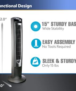 Lasko Oscillating Tower Fan, Remote Control, Timer, 3 Quiet Speeds, for Bedroom, Living Room and Office, 42", Silver, T42951 Silver T42951 27 71 OyP5t2L