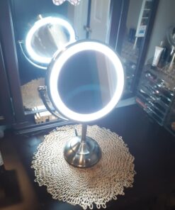 VESAUR 10" Extra Large and 17" Tall Lighted Makeup Mirror, 1X/5X Magnifying Vanity Mirror with 3 Colors Dimmable, 52 Premium LED Lights, 360° Rotation Table Mirror 2 Power Supply, Pearl Nickel XX-Large 52 71 Rz1BC2NL