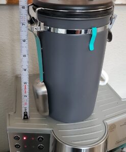 Coffee Gator Stainless Steel Canister - Large 22oz, Silver Coffee Grounds and Beans Container with Date-Tracker, CO2-Release Valve, and Measuring Scoop - Ideal Coffee Lovers Gifts for Her Gray with Green 64 71 SEKfQLRL