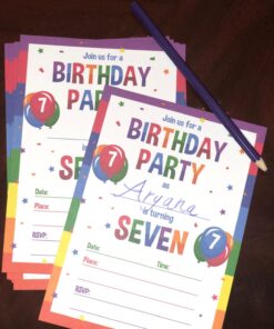 Papery Pop 7th Birthday Party Invitations with Envelopes (15 Count) - 7 Year Old Kids Birthday Invitations for Boys or Girls - Rainbow 17 71 TAd4GOML