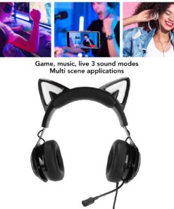 Gaming Headset,Cat Ear Headset Wire Gaming Headphones for PS5/ PS4/ PC, Cute Headset 2.4G with Retractable Microphone, 7.1 Stereo Sound, 8Hrs Playtime, RGB Lighting, Black 15 71 UbZqczcL