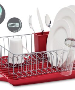 Alternative view of Farberware Classic Large Rust Resistant Full Dishrack with Removable 3 Compartment Flatware Caddy, Andlged Drain Board, 3-Piece, Red Dish Rack Set