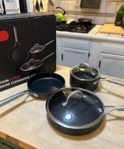 Wodillo Pots and Pans set, Nonstick Kitchen Cookware Sets, 5 PCS Induction Cookware Set, Non Stick Cooking Set w/Frying Pans & Saucepans,Dishwasher Safe, Oven Safe to 420°F 5PCS/Black 47 71 VymfY2JL