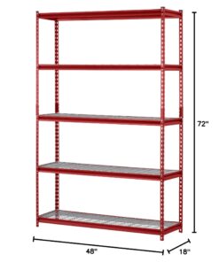 Alternative view of Muscle Rack UR184872-R 5-Shelf Steel Shelving Unit, 48" Width x 72" Height x 18" Length, Red 72" Height x 60" Width x 24" Depth
