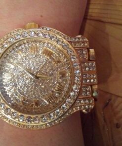 Men's 45mm Iced Diamond Watch with Roman Dial and Bling-ed Out Adjustable Metal Strap - Quartz Movement - 14k Gold or Silver - Watch, Bracelet Set or Tennis Chain Set 24 71 Xxz1BrPL