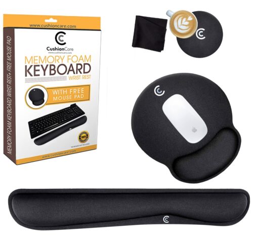 Wrist Rests for Keyboard and Mouse Pad Set - Memory Foam Cushion, Black - Ergonomic Wrists Hand Arm Rest Support for Laptop Computer Desk and Gaming - Carpal Tunnel Syndrome Relief Original