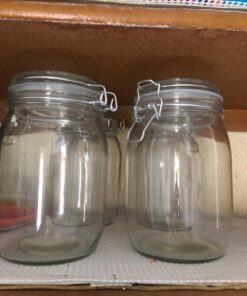 OAMCEG 4 Pack Wide Mouth Mason Jars - 34 OZ Airtight Glass Canning Jars with Leak Proof Rubber Gasket and Clip Top Lids, Perfect for Storing Coffee, Sugar, Flour or Sweets J-1L 37 71 bD4T gtL