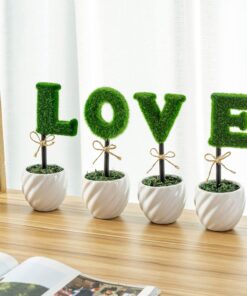 MyGift Set of 4 Decorative Artificial Sculpted Topiary Hedge Planter with Lettering That Spell Love in White Ceramic Pots 21 71 byZZFErL