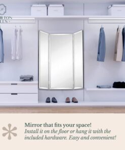 Hamilton Hills 40x40 inch Silver Trifold Mirror | Full Length Framed Beveled Edges 3 Way Mirror Hangable on Wall | Folding Tall Makeup Mirror with Hinges | Table Top, Dressing & Bathroom Vanity Mirror 40" x 48" 16 71 cKkfwrPL