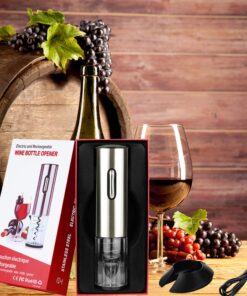 GOSCIEN Electric Wine Opener, Automatic Electric Wine Bottle Corkscrew Opener, Rechargeable Stainless Steel Cordless Electric Wine Bottle Opener Gift Set with Foil Cutter, USB Charging Cable Silver 13 71 clWnDb3L
