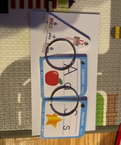 Think2Master Write & Clean Laminated Workbook & Flash Cards - Alphabet, Numbers & Words Reusable Book for PreK & Kindergarten. (1 Dry Erase Marker, 2 Rings). Learn to Read & Write, Count & Add 16 71 d4AVR5 L