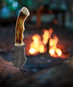 Moorhaus Handmade Damascus Burnt Camel Bone Tracker Knife with Leather Case 9 71 dCInuTL