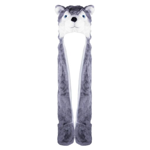 Husky Timber Wolf Cute Plush Animal Winter Hat Warm Winter Fashion (Long) One Size Gray