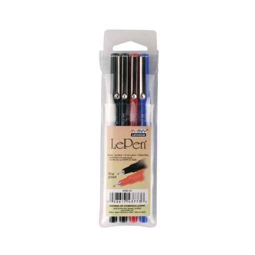 Le Pen .03mm Point Set 4/Pkg-Basic Black, Red, Blue 4 Count (Pack of 1)