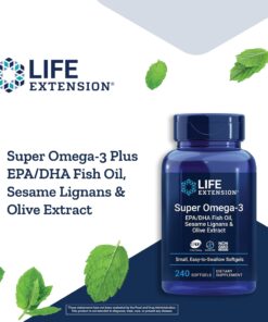 Life Extension Super Omega-3 EPA/DHA Fish Oil, Sesame Lignans & Olive Extract - Omega 3 Supplement - For Heart Health and Brain Support - Gluten Free, Non-GMO - 240 Easy-to-swallow Softgels 13 71 eUXUv8 L