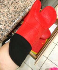 HOMWE Extra Long Professional Silicone Oven Mitt, Oven Mitts with Quilted Liner, Heat Resistant Pot Holders, Flexible Oven Gloves, Red, 1 Pair, 14.7 Inch 53 71 f0GRApfL
