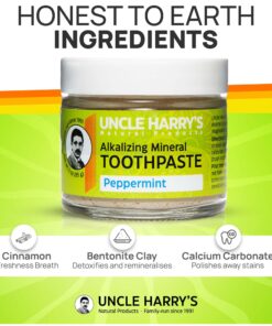 Uncle Harry's Peppermint Remineralizing Toothpaste | Natural Whitening Toothpaste Freshens Breath & Promotes Enamel | Vegan Fluoride Free Toothpaste 3 Ounce (Pack of 1) 26 71 gmLYDrmL
