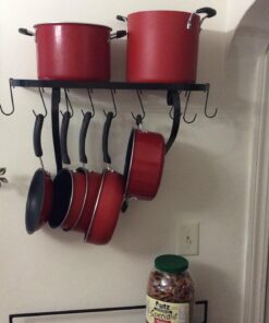 Vdomus Wall Mounted Pot and Pan Rack for Kitchen, Cookware Hanging rack with 10 Hooks Included, Hanging Pan Organizer, Black 24 x 10 Inches 32 71 gx lUN3L