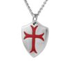 HZMAN Knights Templar Cross Joshua 1:9 Shield Stainless Steel Pendant Necklace with 22+2 inch Chain Silver Red 9 71 hOlYscL