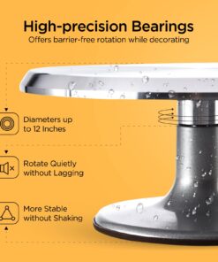 Cake Stand Revolving Cake Turntable - TangChu Heavy Duty Aluminium 12 Inch Cake Decorating Supplies with 1 Icing Spatula and 2 Comb Icing Smoother, Cake Decorating Kit, Rotating Display Stand 22 71 iIJGeeL