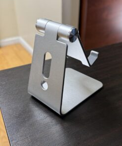 Adjustable Cell Phone Stand, OMOTON Aluminum Desktop Cellphone Stand with Anti-Slip Base and Convenient Charging Port, Fits All Smart Phones, Silver 24 71 ifbN0oL