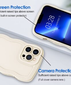 Alternative view of Anuck Case for iPhone 13 Pro Max Case Wave, Curly Frame Design for Women Girls, Cute Wavy Solid Color Aesthetic Phone Case Soft Flexible TPU Shockproof Full-Body Protective Case Cover 6.7" - Beige White