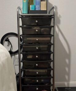 Seville Classics Rolling Utility Organizer Storage Cart, for Home Office, School, Classroom, Scrapbook, Hobby, Craft, 10 Drawer, Black 47 71 jm2Gz3FL