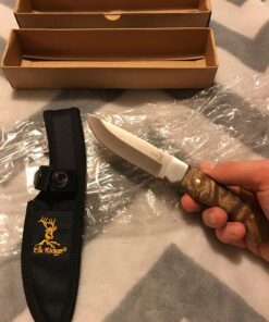 Elk Ridge - Outdoors Fixed Blade Hunting Knife - 8 in Overall - Mirror Polished Blade with Burl Wood Handle, Nylon Sheath - Full Tang Bowie Knife - ER-107 17 71 k32TrbKL