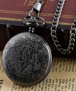 Realpoo Black Hollow Men's Pocket Watch, Roman Digital Scale Men's Quartz Pocket Watches, Quartz Pocket Watch with Chain for Men-Black 23 71 ljO7QRL