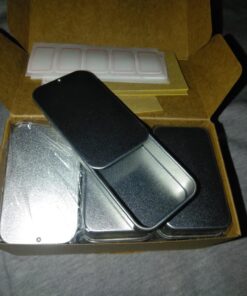 Cubic Ape Slide Top Tins for Lip Balm, Solid Cologne (0.25 oz, 32-Pack, w/Labels) - (Extra Small) Empty Metal Cosmetics Containers with Sliding Lids (Gloss White) Gloss White 11 71 mmXrULeL