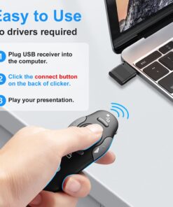 Wireless Presentation Clicker for PowerPoint Presentations, USB Dongle Presenter Remote with Laser Pointer Slide Clickers for Mac/Windows/Linux, Computer/Laptop, Google Slide/PPT/Keynote Battery 14 71 noGdithL