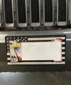 Aootf American Flag License Plate Frames- Patriotic USA Car Tag Cover, 2 Pack 4 Hole Thin Matte Black Brushed Aluminum Plastic Composite Holder for Front/Rear, Screws Caps with Blue Line Decal 20 71 pPyXvOyL