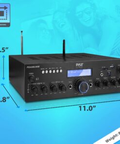 Pyle Wireless Microphone Power Amplifier System - 200W Dual Channel Sound Audio Stereo Karaoke Speaker Receiver w/USB, AUX, Microphone in w/Echo, Radio,Home Theater via RCA, Studio Use PDA8BUWM.5 13 71 pY JBwPL