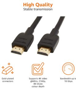Amazon Basics HDMI Cable, 18Gbps High-Speed, 4K@60Hz, 2160p, Ethernet Ready, 10 Foot, Black 1 10 Feet 22 71 q3x9zUL