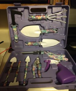 Garden Tools Set, JUMPHIGH 10 Pieces Gardening Tools with Purple Floral Print, Ergonomic Handle Trowel Rake Weeder Pruner Shears Sprayer, Garden Hand Tools with Carrying Case Gardening Gifts for Women 41 71 roYilzYL