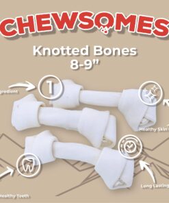 Grand Valley Pet Products 8-9" Natural Flavor Dog Rawhide Chewsomes Knotted Bones (5 Pack) - Rawhide Bones for Large Dogs - 100% USA-Sourced Rawhide - Single Ingredient - Dental Dog Chew Rawhides Natural - 5 Pieces 25 71 sDC7O4aL
