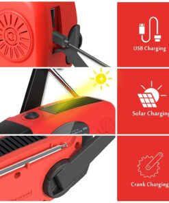 iRonsnow Solar Emergency Hand Crank Weather Radio, Portable Self Powered NOAA AM/FM Radios with SOS Alarm LED Flashlight 2000mAh Power Bank Smart Phone USB Charger for Camping (Red) 33 71 sfC2mKwS