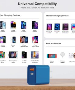 USB C Wall Charger, 3Pcs 20W PD + QC3.0 USBC Charger Block Super Fast Power Output Rapid Charging Box Wall Plug Cube for iPhone 14/15, Samsung Galaxy S21, Motorola, LG, Google Pixel 6Pro(Sea Blue) Sea Blue 8 71 t DoF4vL