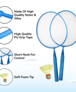 High Bounce 3 in1 Outdoor Games Combo Set for Kids, with Badminton Rackets Set, Toss and Catch Ball Set, Sliding Zoom Ball Game, Mesh Bag, Birdies, and Tennis Ball Included 17 71 tAsKf80L