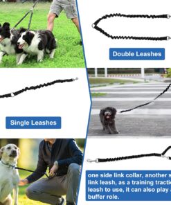 Pet Dog Double Leashes - No Tangle Dog Leash Coupler, Comfortable Shock Absorbing Reflective Bungee Lead for Nighttime Safety, Dual Dog Training Leash for Small, Medium & Large Dogs (Black) 18 71 vFOrrT2L