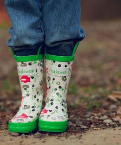 OAKI Kids Rubber Rain Boots with Easy-On Handles, Timber Critters, 11 Little Kid 12 71 vW3eDu L