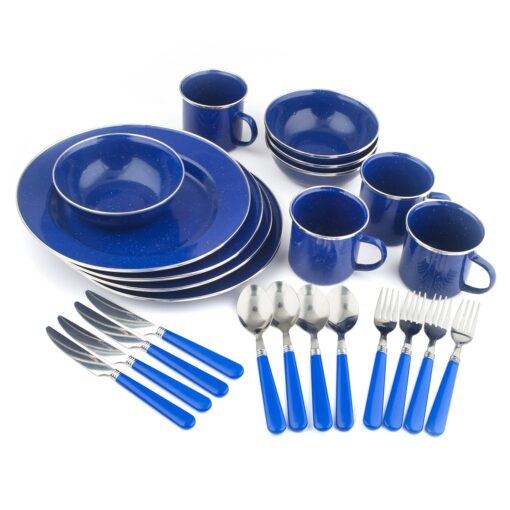 Stansport 24-Piece Enamel Camping Tableware Set Blue