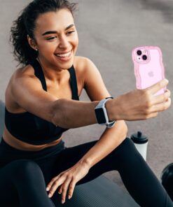 Anuck for iPhone 15 Case Wavy Edge Clear Back Design, Anti-Slip Grip Cute Wave Curly Frame Shape Shockproof Soft TPU & Hard Bumper Protective Phone Case Cover for Women Girls, Clear Pink 10 71 xcYfH2aL