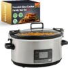 Slow Cooker Programmable 7 Quart - for Family Size 6-8 People, for 6-8 Lb Roast, Turkey, Entrees, Sauces, Stews & Dips with Auto Warm Setting, Timer & Locking Lid, Stainless Steel 16 71 zD1yTxDL